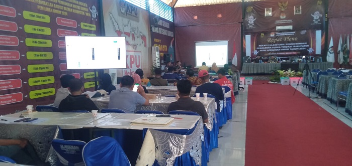 Suasana Rekapitulasi hasil pemilu 2024 di gedung KPU Kabupaten Mojokerto.(Blok-a.com/Syahrul)