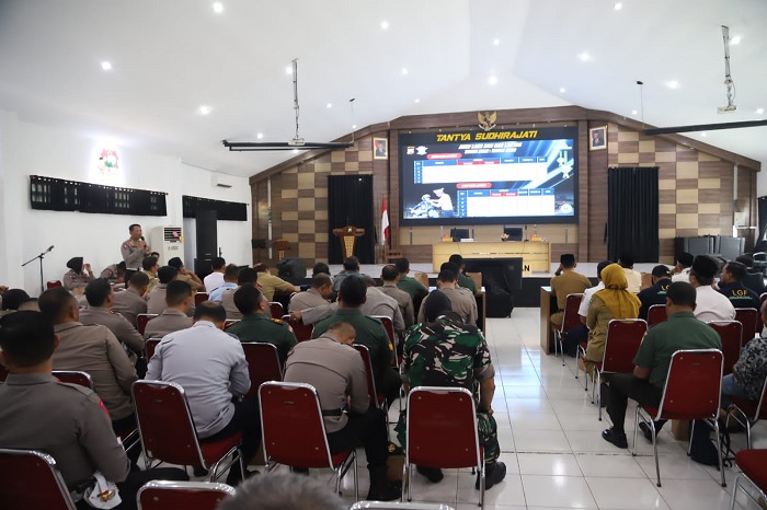 Rakor persiapan lebaran di Gedung Aula Pesat Gatra Polres Magetan, Selasa (2/4/2024).