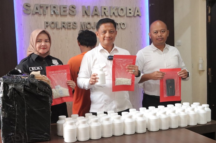 Pres rilis Satresnarkoba Polres Mojokerto.(Dokumen Polres)