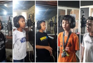 5 siswa SD di Gresik rilis single lagu untuk timnas muda.(blok-a.com/ivan)