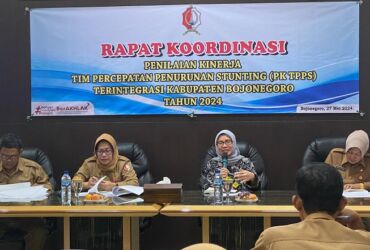 Rakor Penilaian Kinerja TPPS Terintegrasi Kabupaten Bojonegoro di Creative Room Lt. 6 Gedung Pemkab Bojonegoro Jl. P. Mas Tumapel Nomor 1, Senin (27/4/2024).