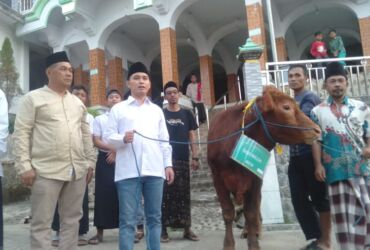 Gus Barra menyalurkan hewan qurban kepada masyarakat Dusun Belor, Desa Kembangbelor, Kecamatan Pacet, Kabupaten Mojokerto.(Blok-a.com/Syahrul Wijaya)