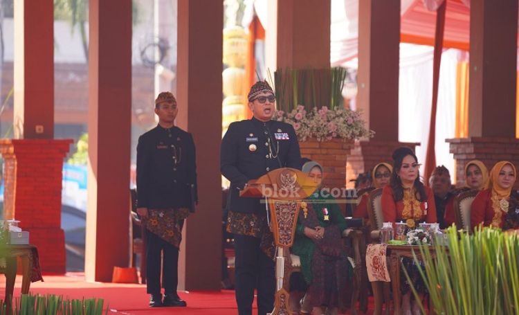 Upacara Hari Jadi ke-106 Kota Mojokerto di alun-alun Kota Mojokerto, Kamis (20/6/2024) pagi.(Blok-a.com/Syahrul Wijaya)