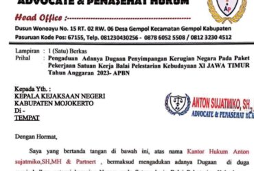 Surat aduan terhadap Balai Pelestarian Kebudayaan (BPK) wilayah XI Jawa Timur.