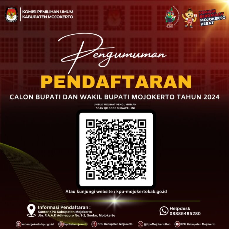 Pengumuman KPU Mojokerto Tentang Pendaftaran Calon Bupati dan Wakil Bupati Mojokerto