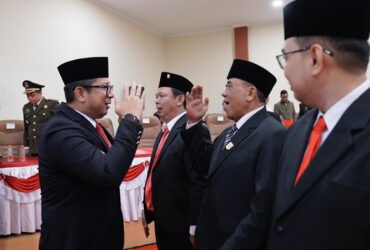 Pj Wali Kota M Ali Kuncoro dalam acara pelantikan anggota DPRD Kota Mojokerto.(Dokumen Kominfo)