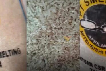 Video yang memperlihatkan beras yang diduga CSR dari PT Smelting yang tak layak konsumsi diunggah warganet di medsos.(blok-a.com/ivan)