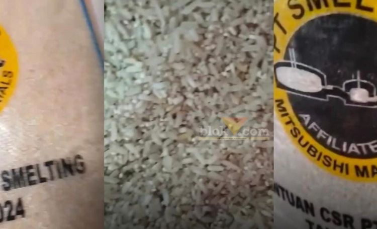 Video yang memperlihatkan beras yang diduga CSR dari PT Smelting yang tak layak konsumsi diunggah warganet di medsos.(blok-a.com/ivan)