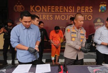 Pelaku pembunuhan sadis wanita asal Kediri ditembak petugas karena melawan saat ditangkap.(Blok-a.com/Syahrul Wijaya)