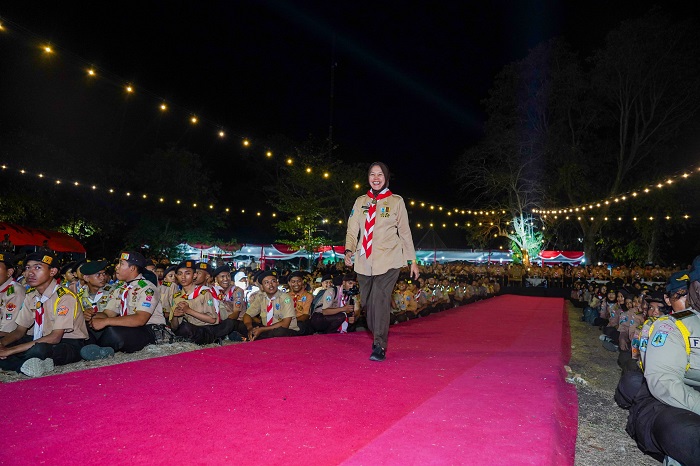 Ketua Kwartir Cabang Gerakan Pramuka Bojonegoro, Nurul Azizah membuka Peran Saka se-Jawa Timur 2024.