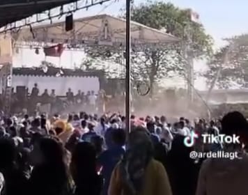 Tangkapan layar video viral sedekah bumi di Desa Sidowungu, Menganti, Gresik yang diduga diwarnai kericuhan.