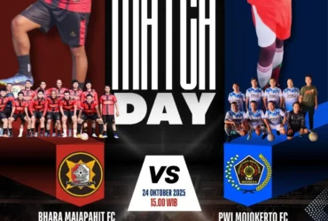 Flyer tim futsal Bhara Majapahit dan tim futsal PWI Mojokerto.(blok-a.com/Syahrul Wijaya)