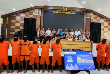Kapolres Magetan saat memaparkan capaian kinerja saat konferensi pers.