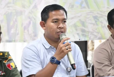 Kepala perum Bulog cabang Mojokerto Muhammad Husin saat memberikan sambutan dalam acara Sergab 2026.(Foto: Istimewa)