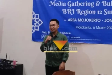 Department Head LGA BRI Ginanjar, saat memberikan sambutan dalam acara gathering dengan media.(blok-a.com/Syahrul Wijaya)